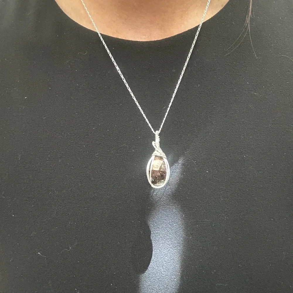 Sterling Silver Faceted Chocolate Sapphire Necklace Pendant